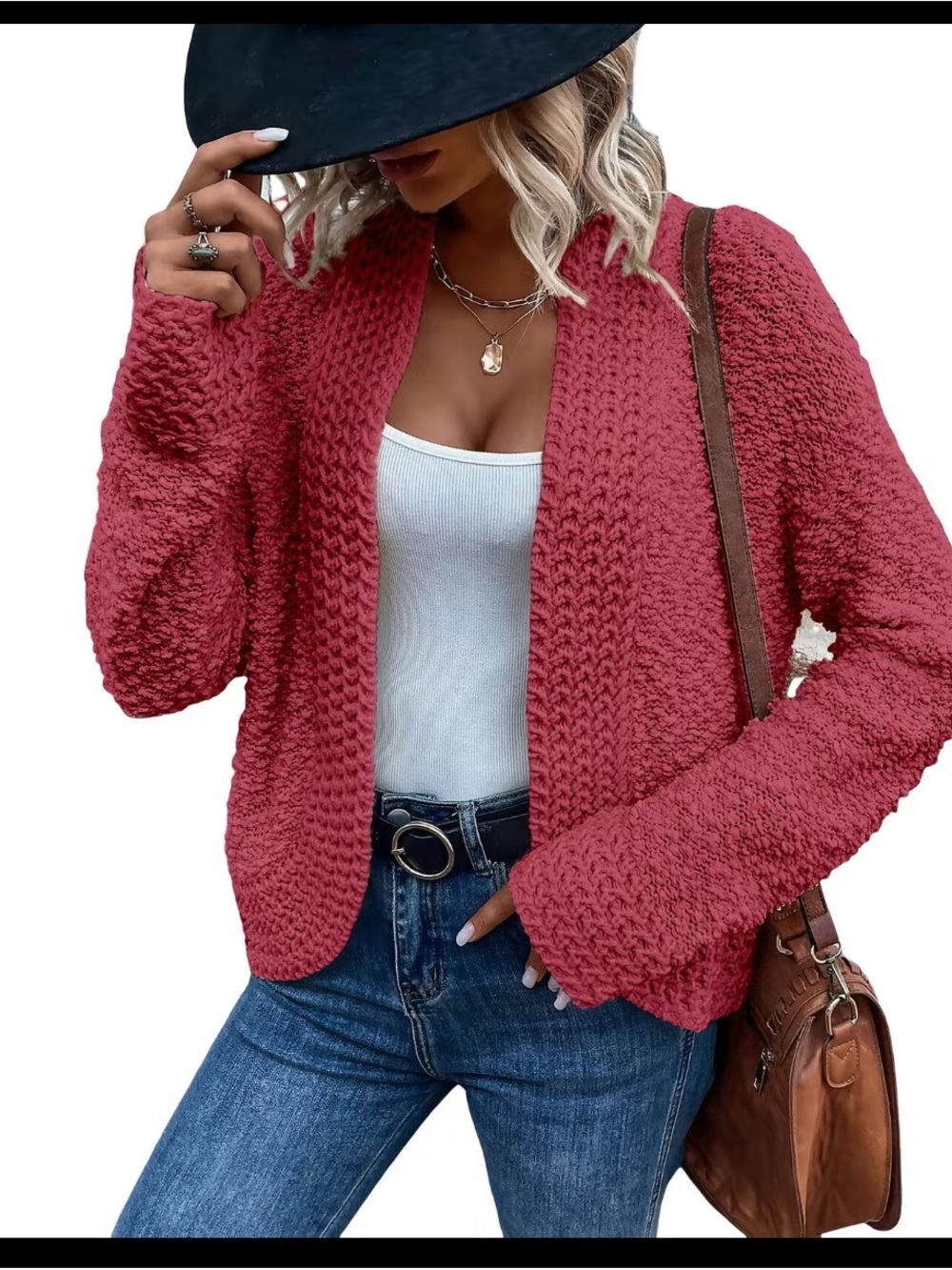 Chunky Knit Open Cardigan - Dusty Rose